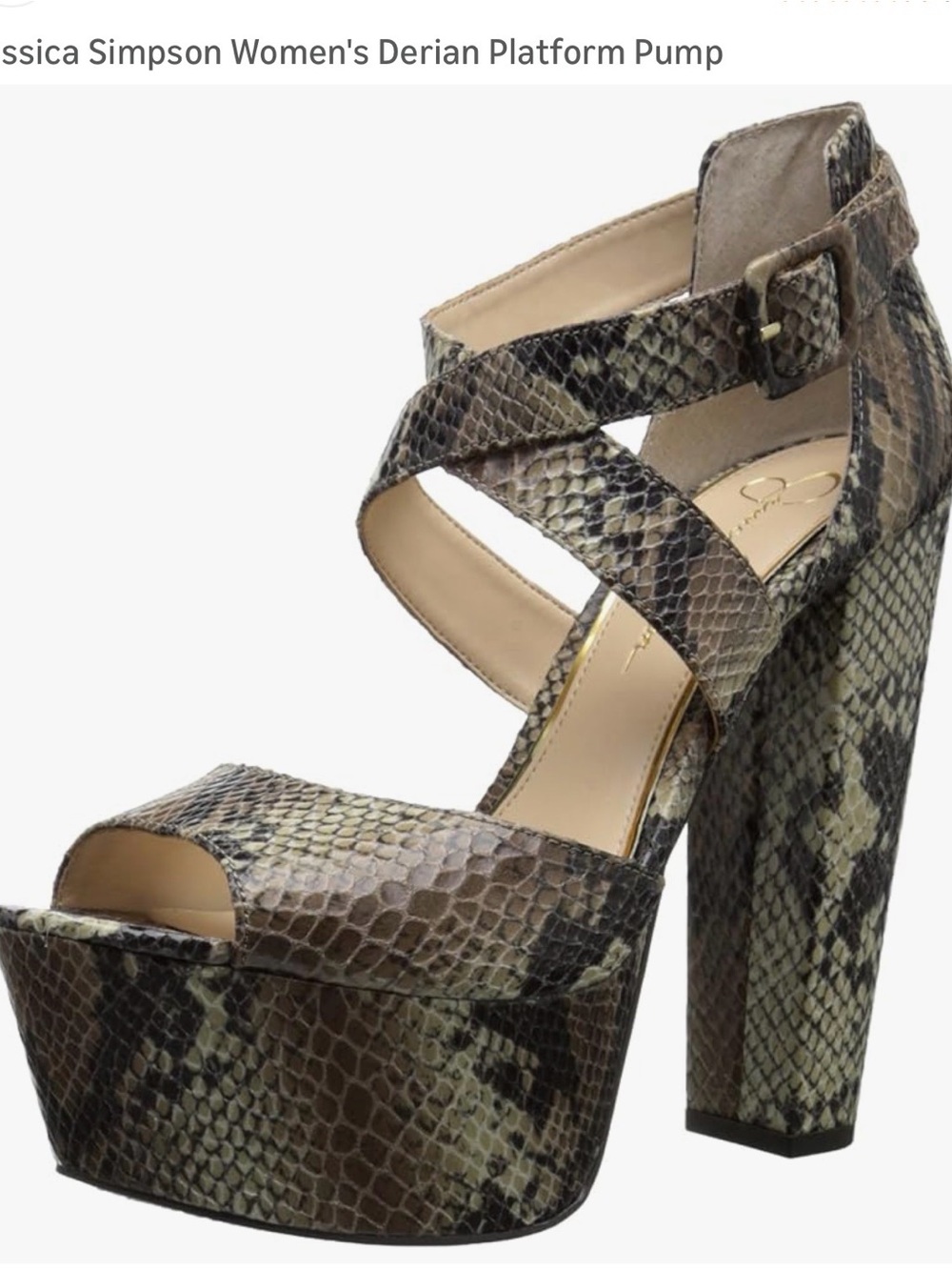 Jessica Simpson Derian Snake-Print Platform Sandal in Brown and Tan